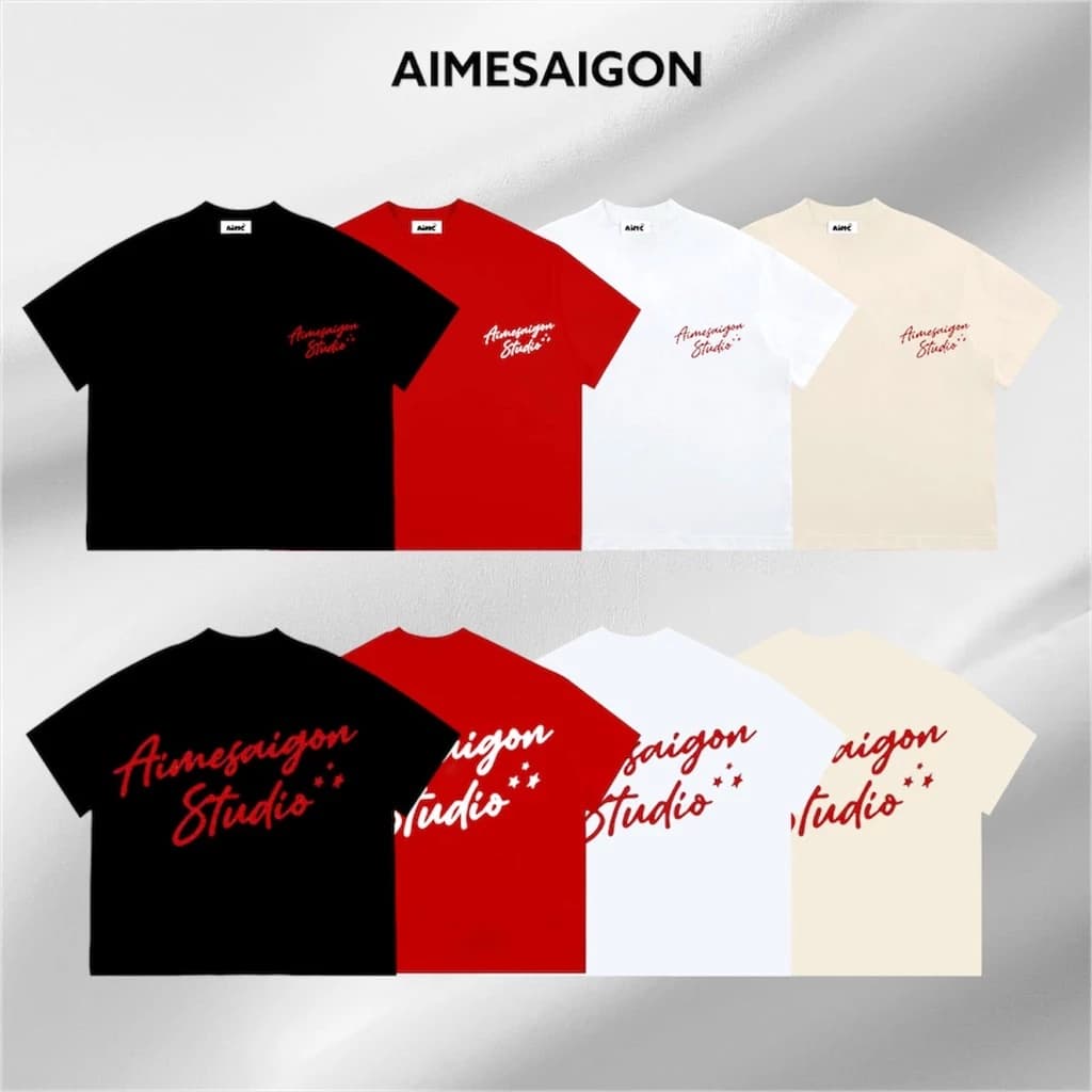 Áo Thun Big Boxy Local Brand AIMÉ Cotton 250gsm Cổ Tròn Form Rộng "SIGNATURE" Menswear Kem Nam Nữ - Aimesaigon