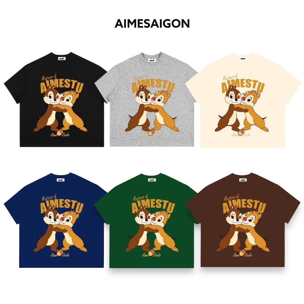 Áo Thun Boxy Local Brand AIMÉ Form Rộng Tay Ngắn Cotton Cổ Tròn Nam Nữ Hoạt Hình "SÓC CHIP DALE" Unisex Hot Trend