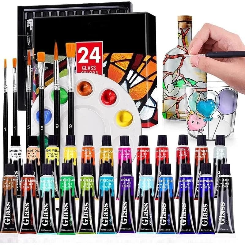 12 / 24 Màu Sắc 12ml Acrylic Bộ Sơn Thủy Tinh Có Bàn Chải Bảng Màu Chống Thấm Nước Ống Gốm Sứ Nghệ Thuật Tiếp Liệu