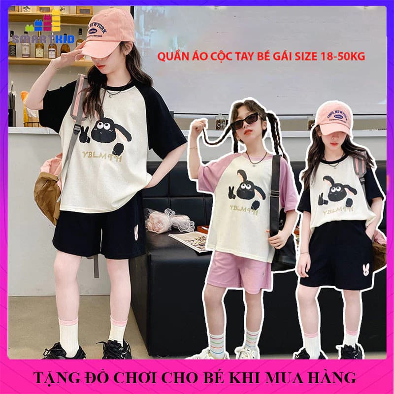 Đồ bộ hè bé gái, bộ quần áo cộc tay mùa hè bé gái mẫu cừu size 18-50kg chất liệu cotton thoáng mát, đồ bộ bé gái mùa hè