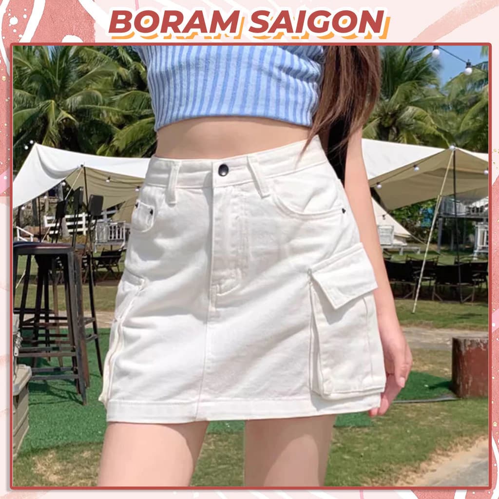 Chân váy túi hộp, chân váy kaki chữ A co giãn BORAM SG (có quần trong)