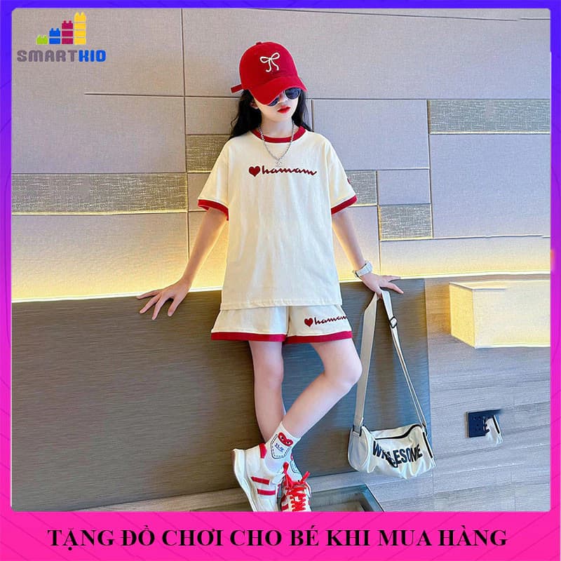 Quần áo mùa hè cho bé gái mẫu Tim size 18-50kg chất liệu cotton thoáng mát. Đồ bộ cho bé gái, Bộ cộc tay bé gái mùa hè