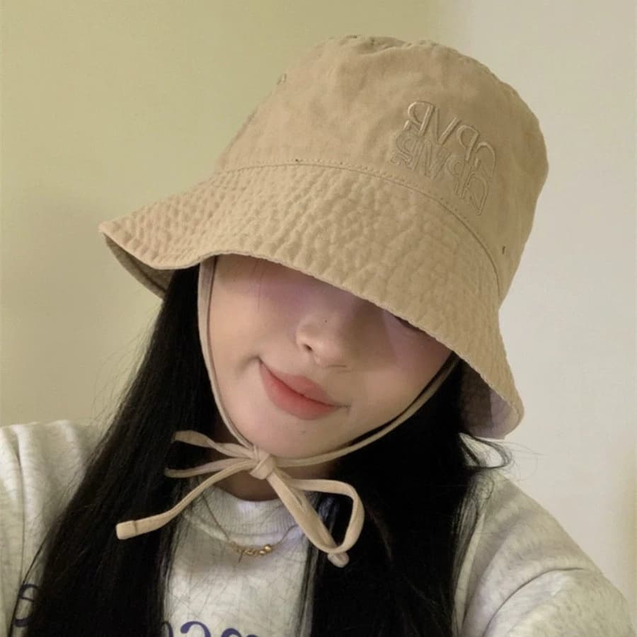 Hàn Quốc Daigou Dongdaemun Phong Cách Mới Retro Thêu Tether Xô Mũ Nam Nữ Xuân Hè Thường Ngày Mặt Xuất Hiện Nhỏ