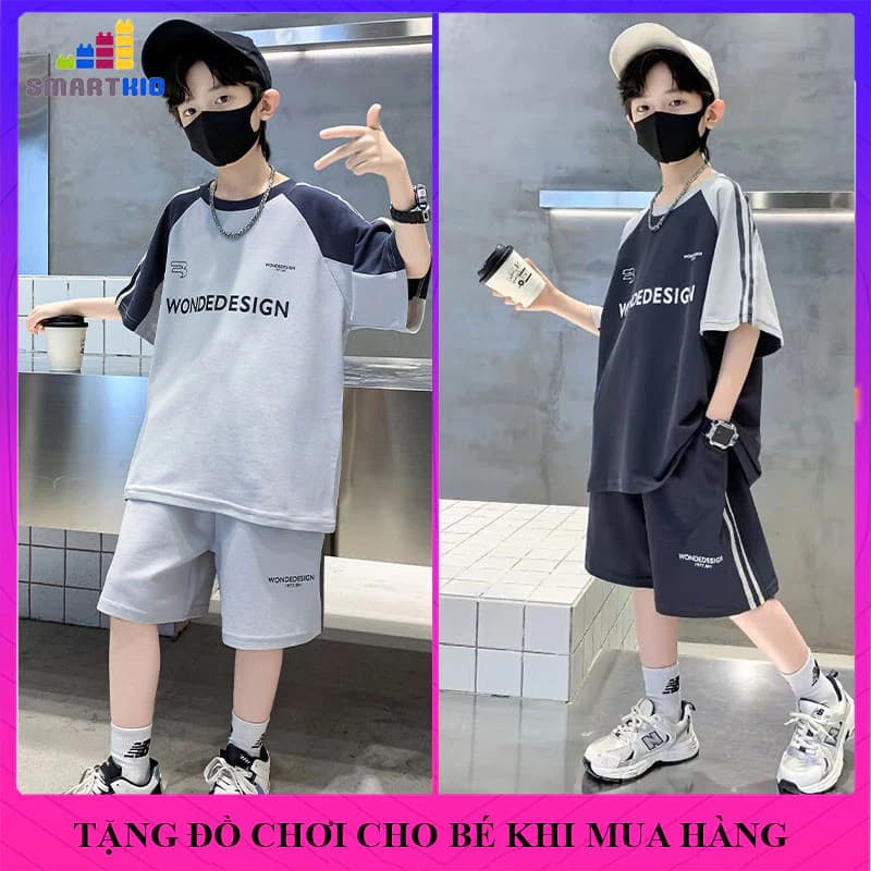 Bộ đồ cộc tay bé trai, bộ quần áo bé trai mùa hè mẫu Wonde size 18-50kg, bộ đồ bé trai mùa hè chất cotton thoáng mát