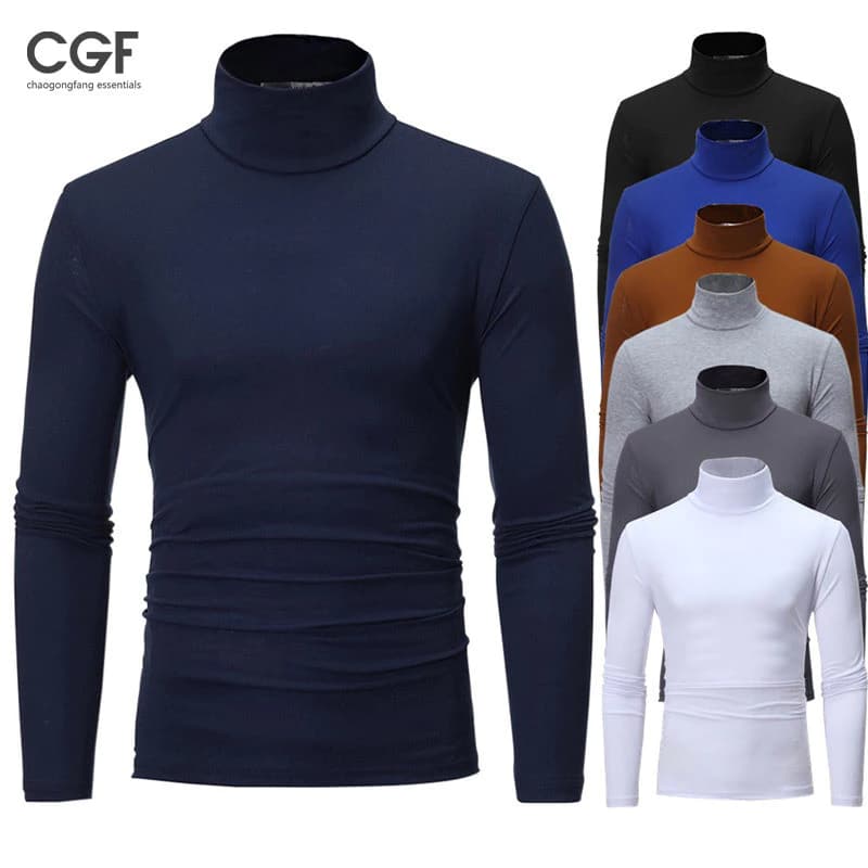 CGF Áo thun cổ cao tay dài, thon gọn, giản dị, cơ bản, phong cách Hàn Quốc, xu hướng, mùa thu đông