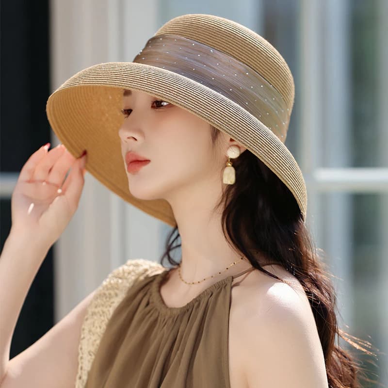 Đi Biển Phong Cách Kỳ Nghỉ Vành Lớn Mũ Rơm Nữ 2025 Phong Cách Mùa Hè Chống Nắng Che Nắng Thời Trang Có Thể Gập Lại Xô Mũ Chống Nắng