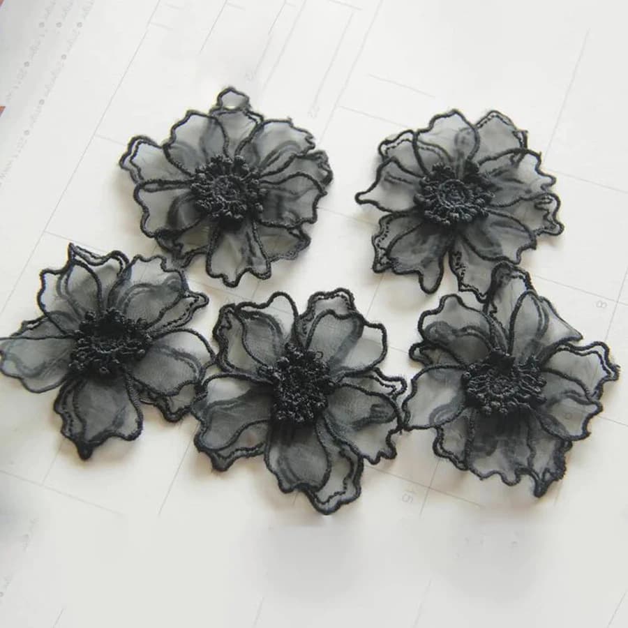 5 Chiếc Hai Lớp Ren Hoa Đính Thêu Miếng Dán Rpair Cho DIY Handmade Thủ Công Váy Cưới Trang Trí 6.5CM Rộng