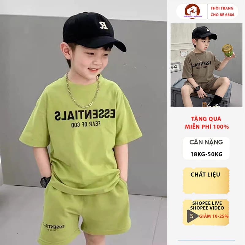 bộ hè bé trai, bộ quần áo bé trai mùa hè mẫu ESSE size 18-50kg, set đồ bộ cho bé, bộ đồ cộc tay bé trai chất liệu cotton