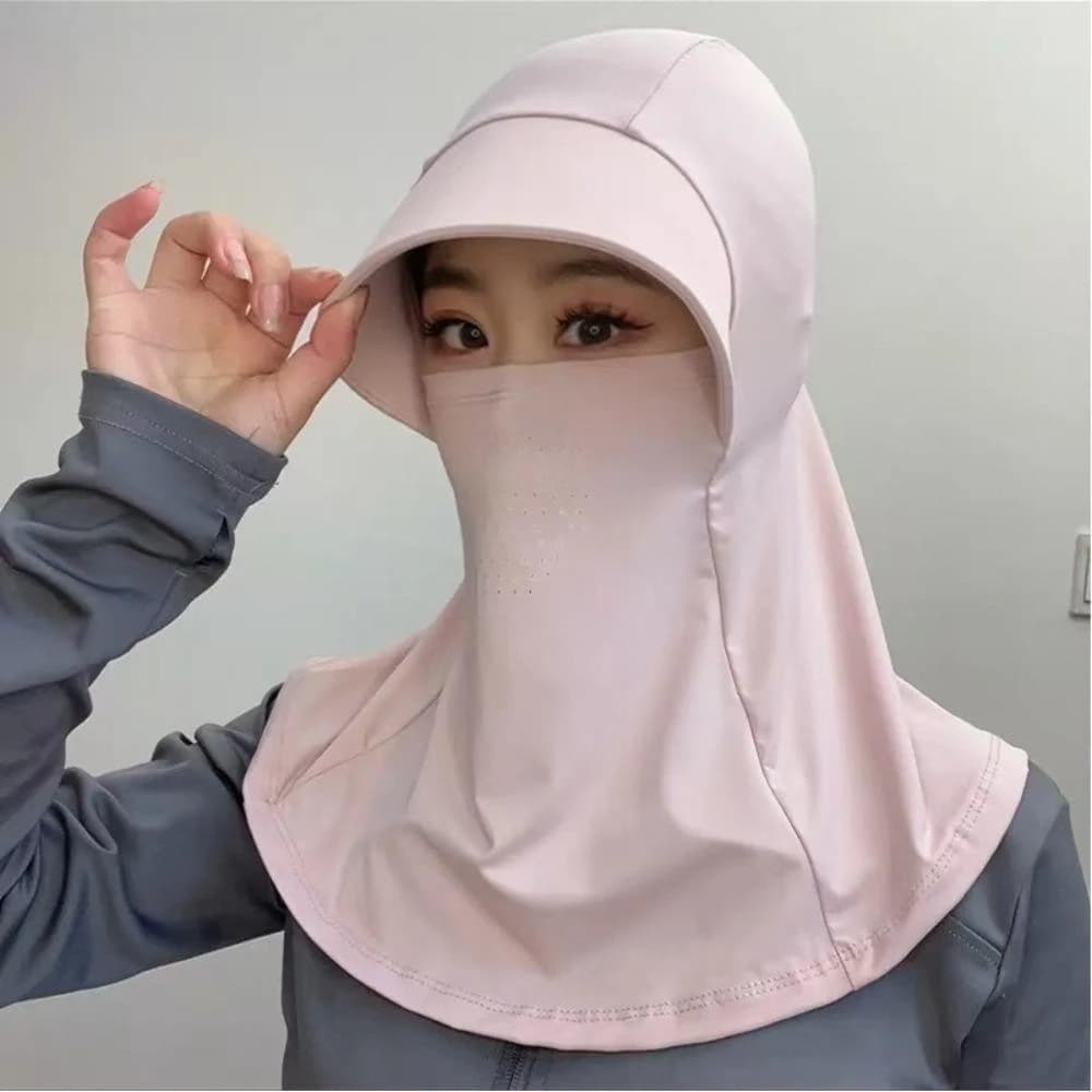 Mũ che nắng thoáng khí bằng lụa băng, mũ trùm kín mặt, cổ choàng chống nắng 90+