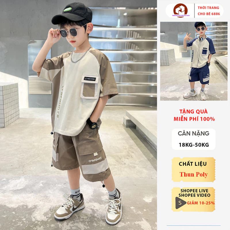 Bộ đồ bé trai mùa hè, quần áo trẻ em mùa hè. set đồ thời trang hè bé trai 18-50kg mẫu HRT, bộ đồ cộc tay bé trai mùa hè