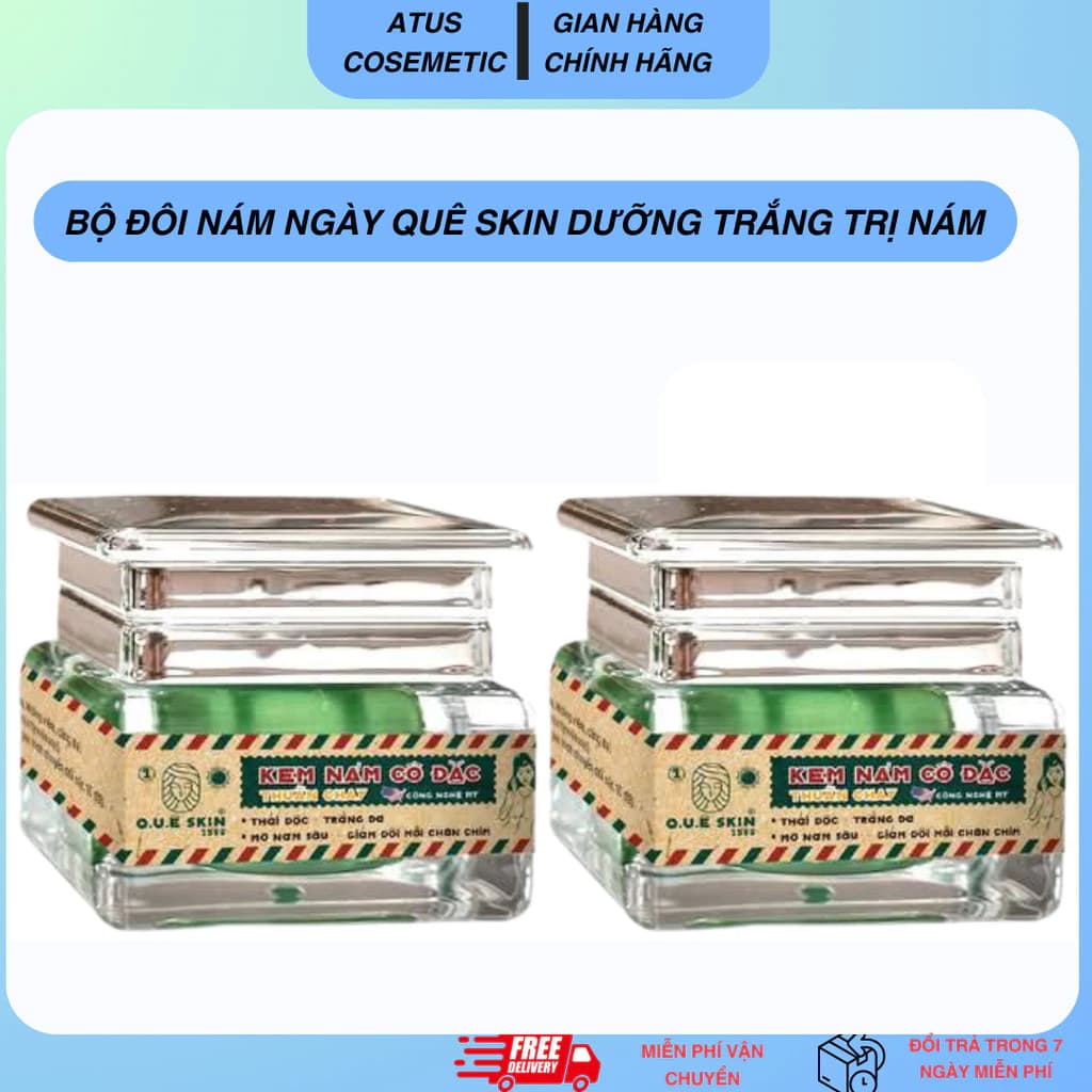 (BỘ ĐÔI KEM NGÀY LỚN) Hỗ trợ nám quê Skin - Quê SKIN  bưởi cam vàng tía tô gạo vắt thuần chay