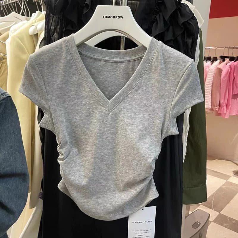 Áo Kiểu Babytee croptop Cổ Tim Rúm Eo Nữ Xinh xắn