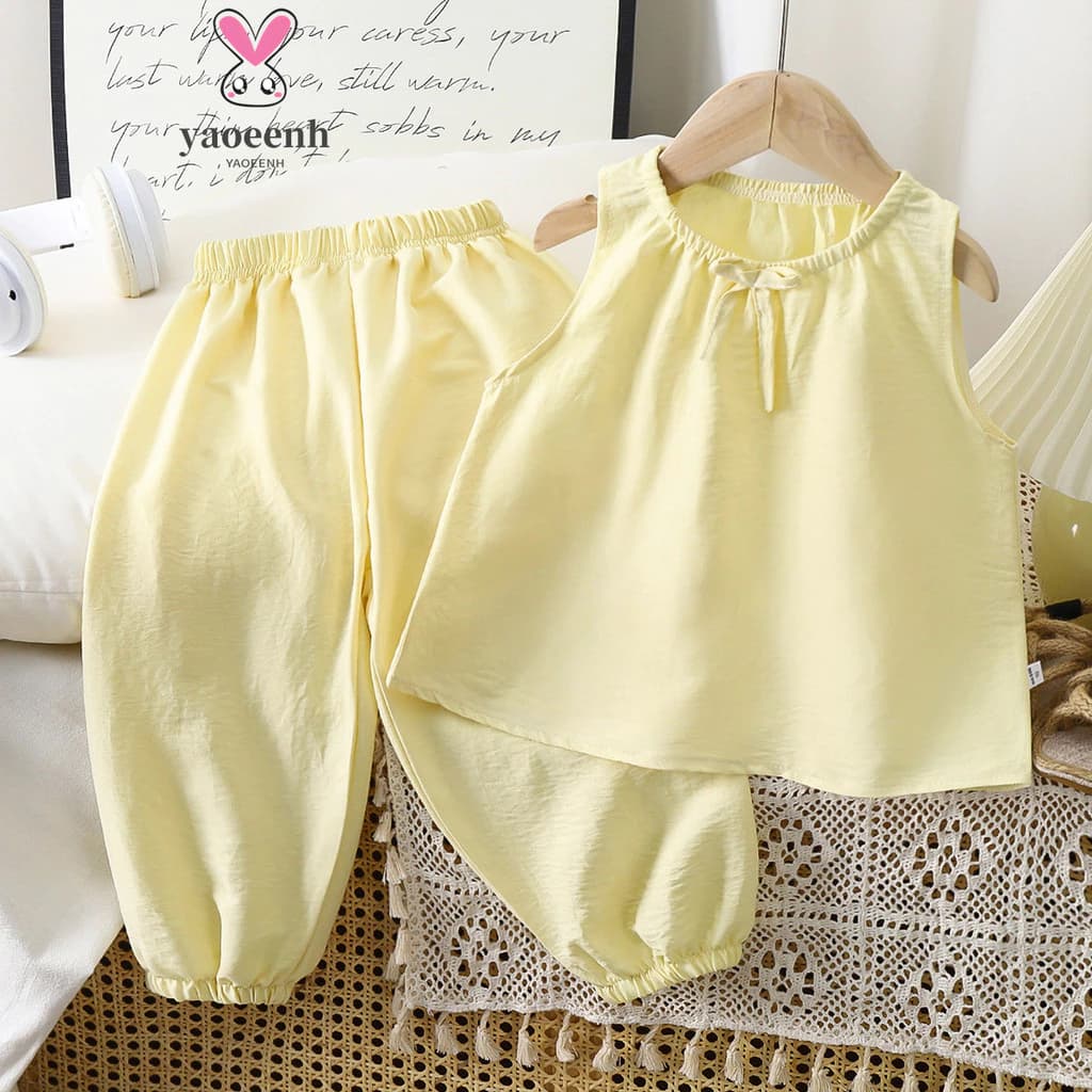 【YAOEENH】80-150cm Phong Cách Mùa Hè Bé Gái Áo Vest Ngọt Ngào Phù Hợp Với Nhỏ Vừa Trẻ Em Dễ Thương Hàng Đầu Không Tay Quần Hai Mảnh Phù Hợp Với Hàng Sẵn Có Vận Chuyển Nhanh