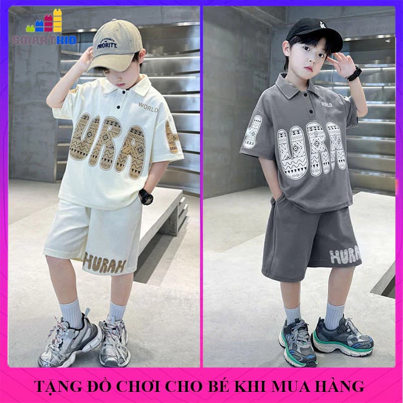 [18-50kg] Bộ Quần áo hè bé trai mẫu polo Ura vải thun cotton size 18-50kg. Đồ bộ bé trai, set đồ bé trai, bộ đồ cộc tay