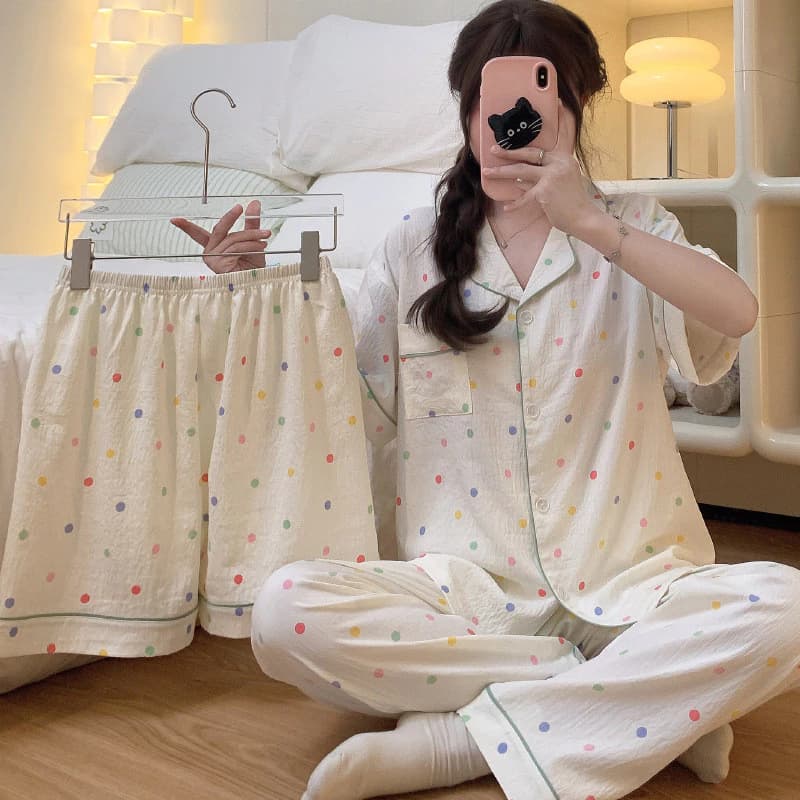 Cloud Cotton, Phong cách đơn giản và hiện đại Hàn Quốc, nhiều màu sắc chấm bi thời trang, ba bộ loungewear ngủ cho người từ 40 đến 72.5 kg