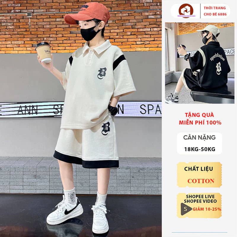 Quần áo hè thời trang bé trai 18-50kg từ 6-14 tuổi mẫu polo B. Đồ bộ bé trai, set đồ bé trai, bộ quần áo mùa hè