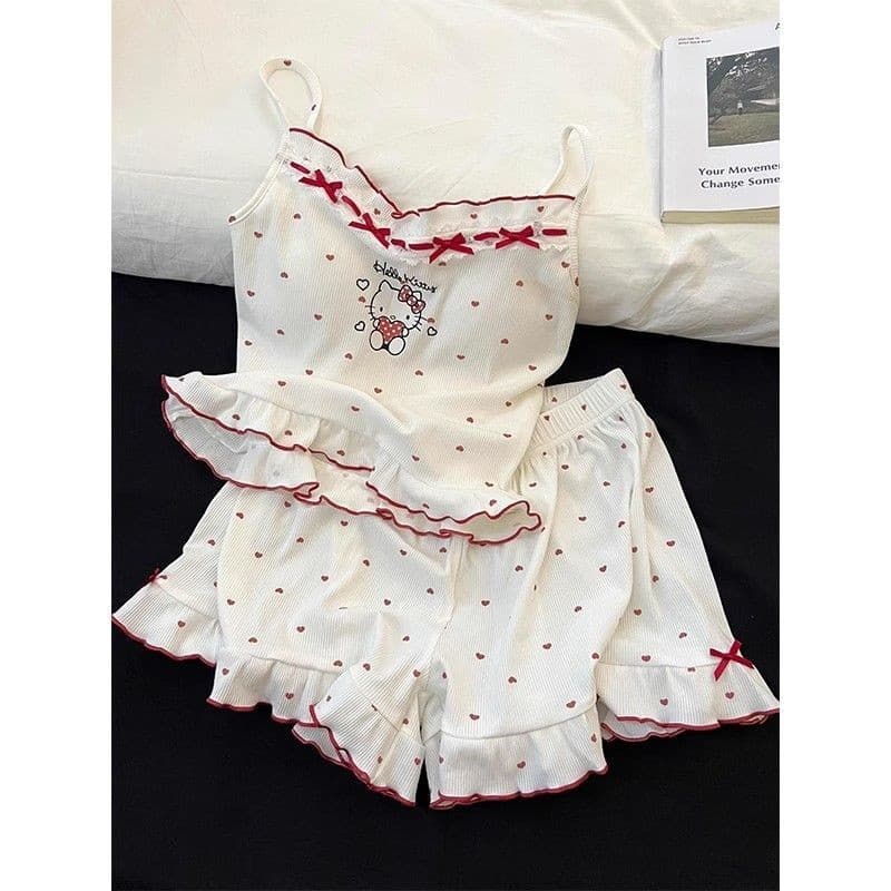Bộ đồ ngủ dành cho nữ, thiết kế họa tiết Hello Kitty dễ thương, cỡ lớn phù hợp để mặc tại nhà hoặc ra ngoài
