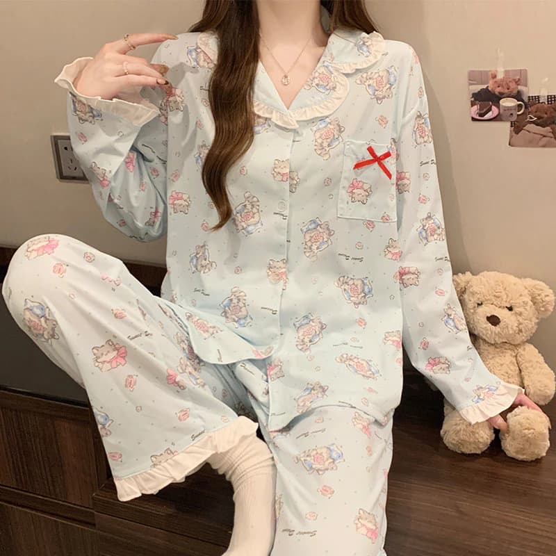 Bộ đồ ngủ dài tay nơ cao cấp dành cho mèo - Phù hợp với nhiều cân nặng