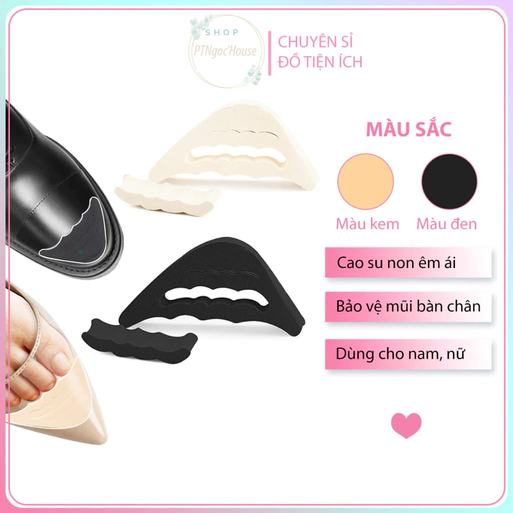Set 2 Đôi Lót Mũi Giày Su Non Đệm Êm Ngón Chân, Giúp Giảm Size Cho Giày Bị Rộng