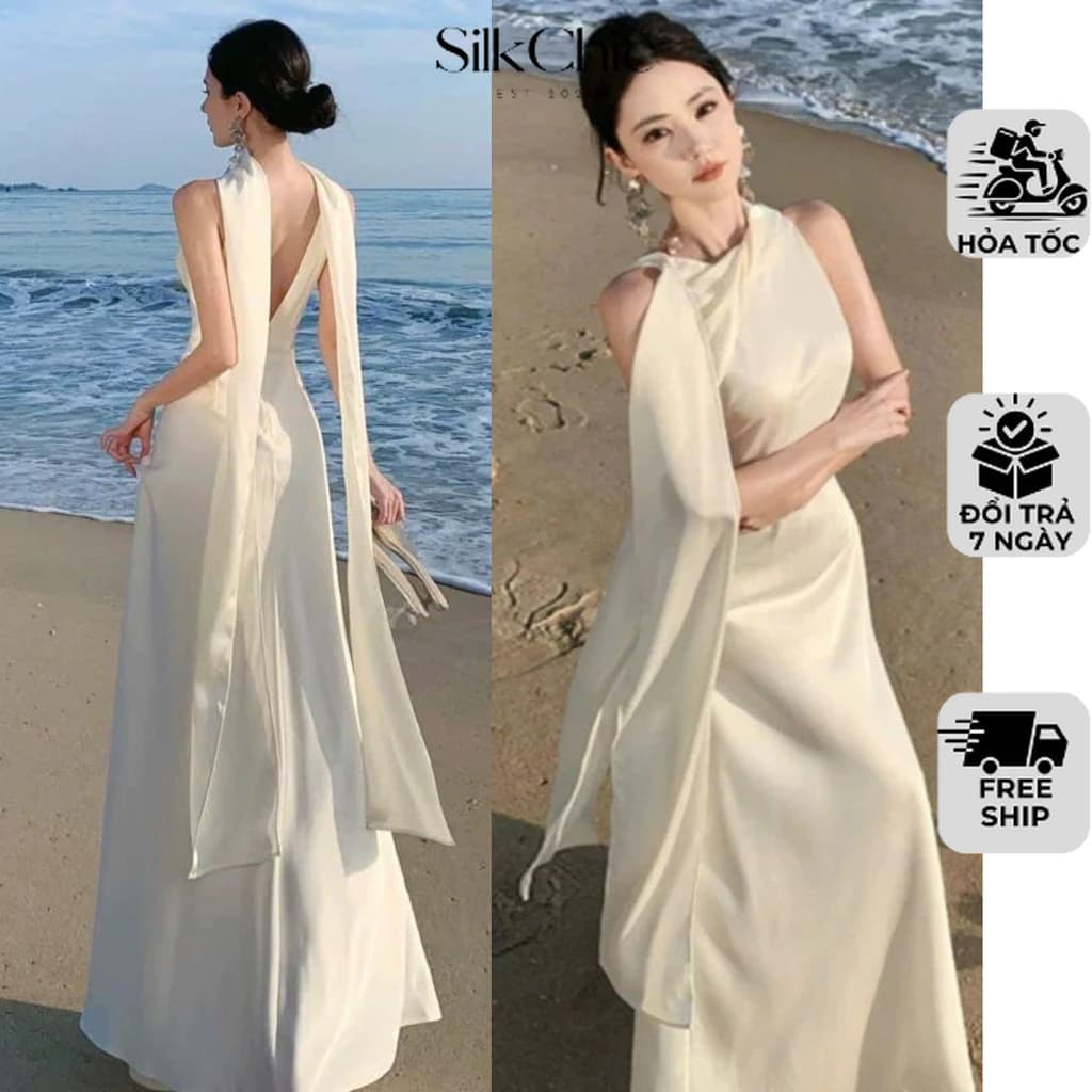 Đầm Lụa Venus Dáng Dài NV706 Váy Lụa Dáng Dài Thanh Lịch Kèm Dây Dài Sang Trọng