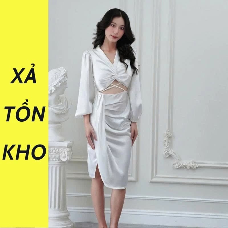 [DEAL XẢ KHO] Váy Lụa Xẻ Tà Dây Chéo Bụng SC309 váy Dự Tiệc Tay Dài Phối Dây Eo Xẻ Tà Tôn Dáng Siêu Xinh Cho Nữ