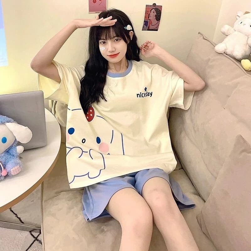 Cinnamoroll Plus Size M-5XL 2024 Bộ Đồ Ngủ Nữ Nhà Máy Bán Buôn Mới Đồ Ngủ 2 Bộ Đồ Người Phụ Nữ Bộ Đồ Ngủ Mùa Hè Baju Tidur