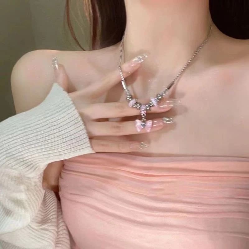 Bộ vòng tay ren nơ màu hồng