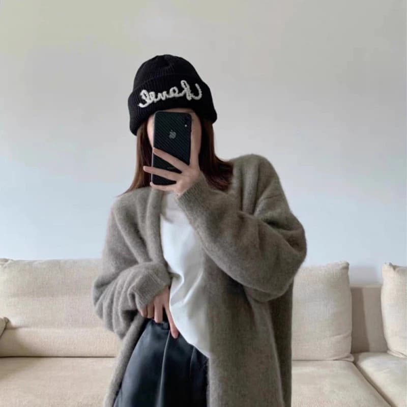 Nón Chữ Len Đen Influencer, Mũ Dệt Kim Thời Trang, Giữ Ấm