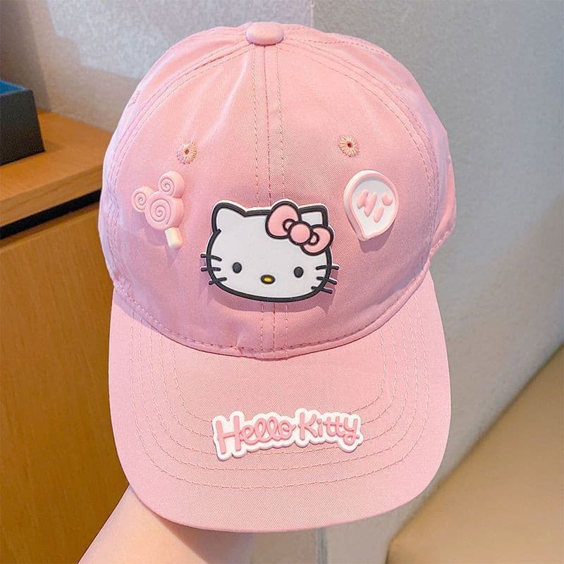 Mũ lưỡi trai trẻ em Hello Kitty Sanrio – 3D dễ thương, che nắng, dây tăng giảm