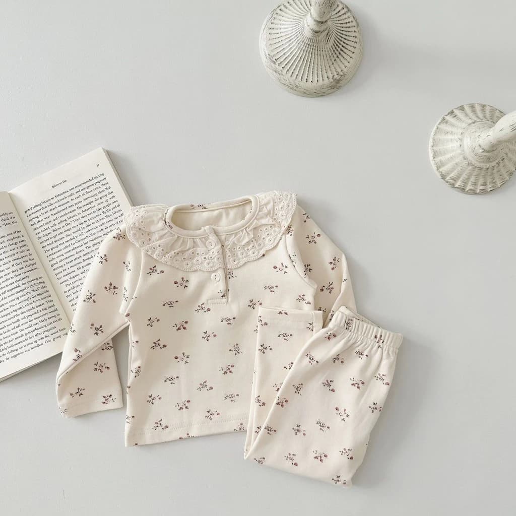 Bộ Đồ Ngủ Mùa Thu Cho Bé Ins Xuân Thu Trẻ Sơ Sinh Hoa Nhỏ Vỡ Bé Gái Ren Ruffle Cổ Áo Mặc Ở Nhà + Quần Cotton Rời Bộ Bé Thời Trang Cho Bé 0-36 Mohths