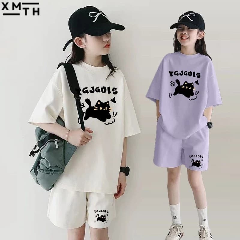 Set đồ mặc nhà, đi chơi mẫu mới 2025 cho bé gái, nữ 6-16 tuổi mẫu Mèo. Bộ quần áo hè cho trẻ em, bé gái size đại 18-50kg