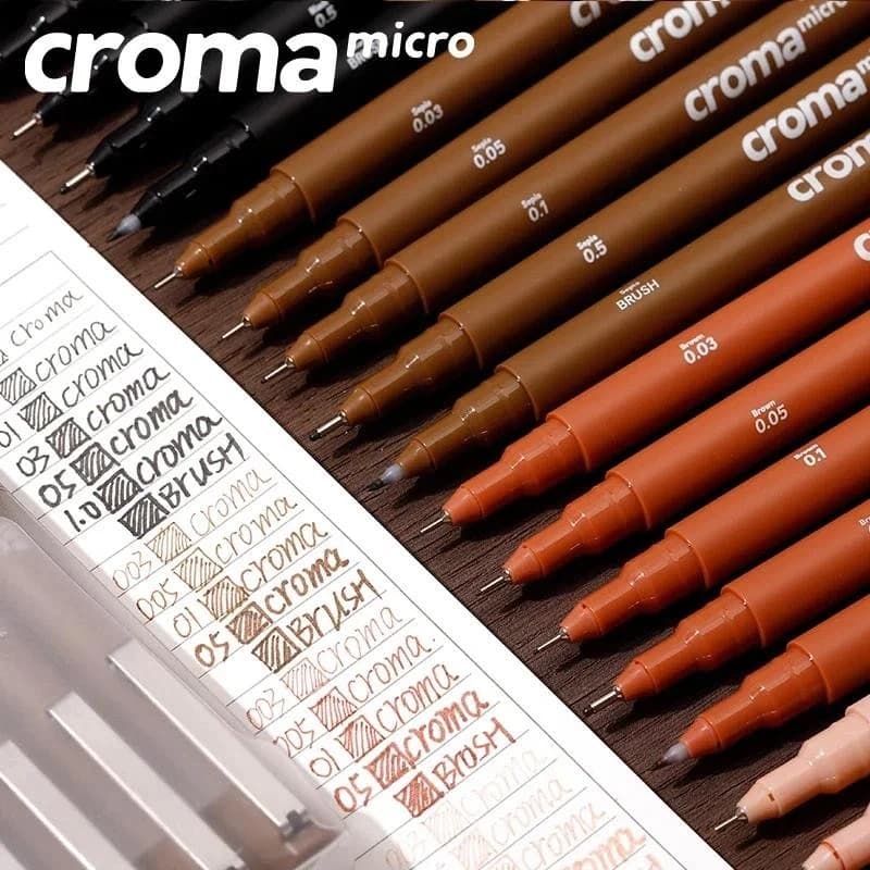 Croma Micro Fineliner Nghệ Thuật Thư Pháp Bộ Bút Mềm Kim Đầu Nghệ Sĩ Vẽ Phác Thảo Đen / Nâu / Da