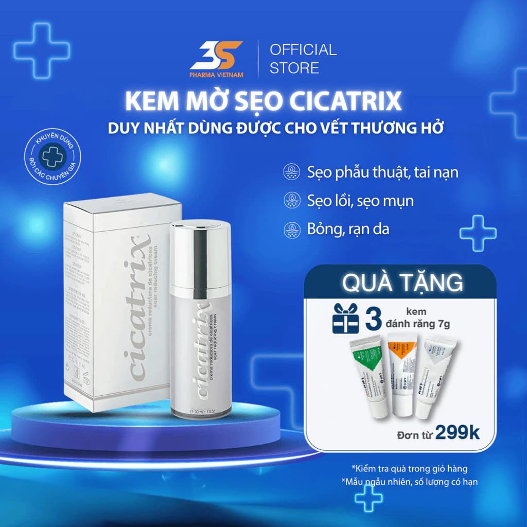 Kem Làm Mờ Sẹo Cicatrix Cream, Xóa Sẹo Thâm Mụn, Sẹo Lồi, Sẹo Rỗ, Sẹo Sau Phẫu Thuật, Bỏng, Rạn Da, Lọ 15ml-30ml.