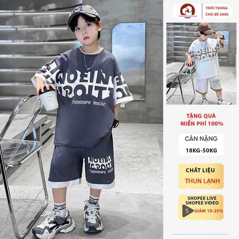 Bộ đồ mùa hè bé trai mẫu FA vải thun lạnh size từ 18-50kg, bộ quần áo hè bé trai, set đồ cộc bé trai, đồ bộ bé trai