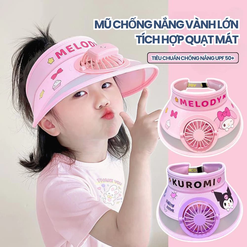 Mũ chống nắng cho bé có quạt tích điện mini, Mũ chống nắng vành rộng che nửa đầu chống tia UV cho bé
