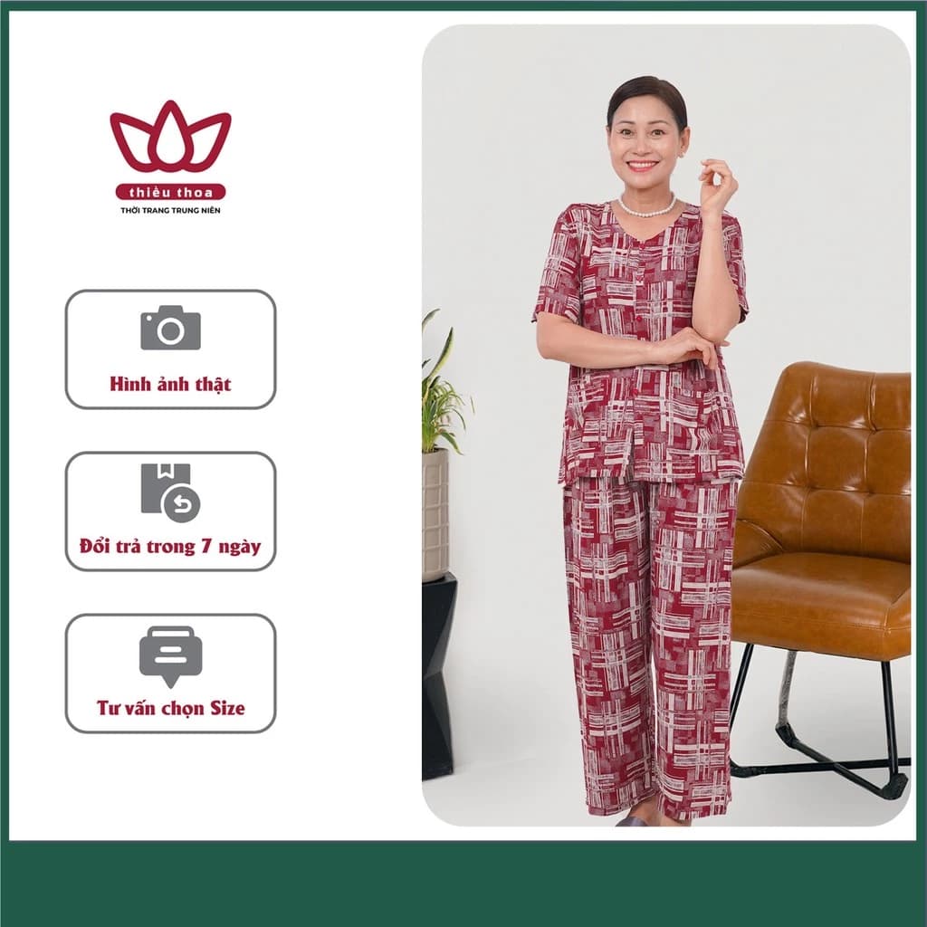 Đồ Bộ Tole Trung Niên, Bộ Lanh Mặc Nhà Màu Nâu Quần Dài, Áo Tay Ngắn, Chất Tole Cao Cấp [Có bigsize] ( 50KG -75KG )