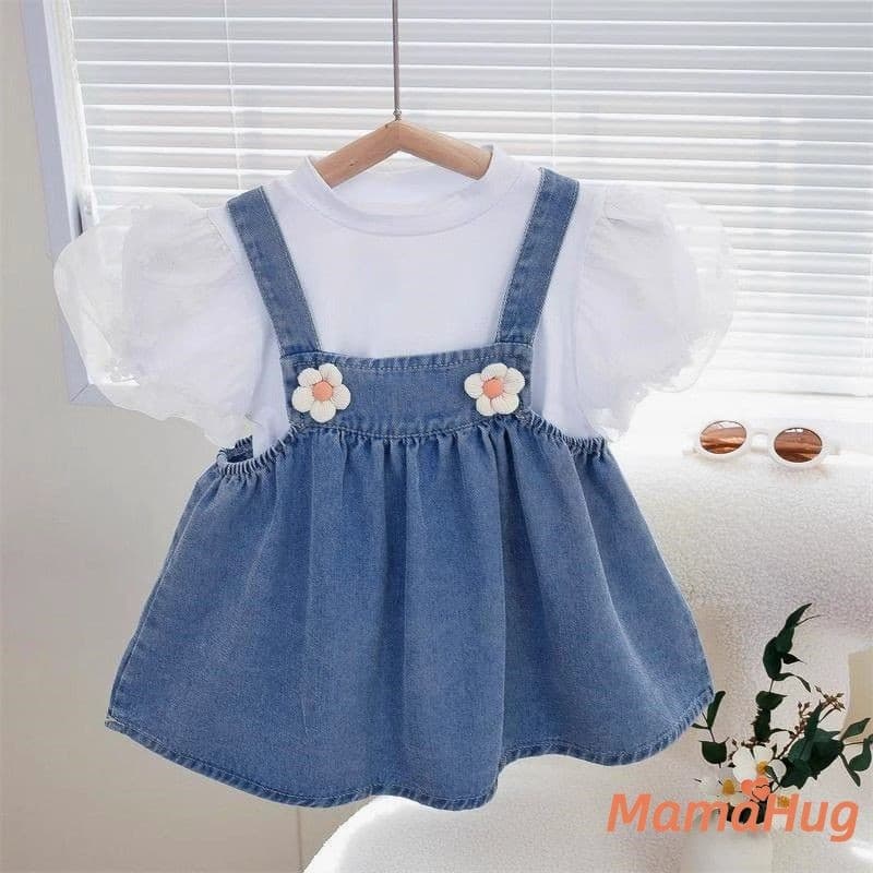 Bé Gái Denim Quần Áo Cho Bé Mùa Hè 2026 Hàng Mới Về Tay Ngắn Bộ Hai Mảnh Vải Tập Đi Đồ Chơi Thường Ngày Sang Trọng Dễ Thương Bộ Trang Phục Cho Bé Nóng Hàng Ngày Trang Phục Quần Áo Trẻ Em
