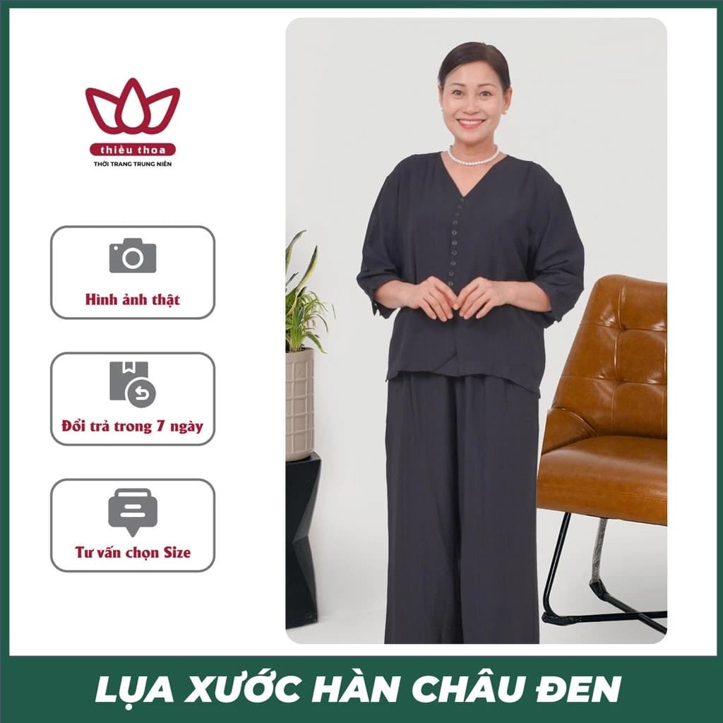 Đồ Bộ Lụa Xước Trung Niên Hàn Châu Ngắn Tay Đi Chùa Gấm Lụa Cao Cấp Sang Trọng - Thiều Thoa Store