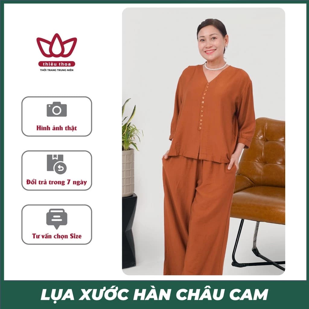 Đồ Bộ Nữ Trung Niên Mặc Nhà Thời Trang Trung Niên Lụa Xước Hàn Châu Cao Cấp Sang Trọng Dành Cho Mẹ Cho Bà