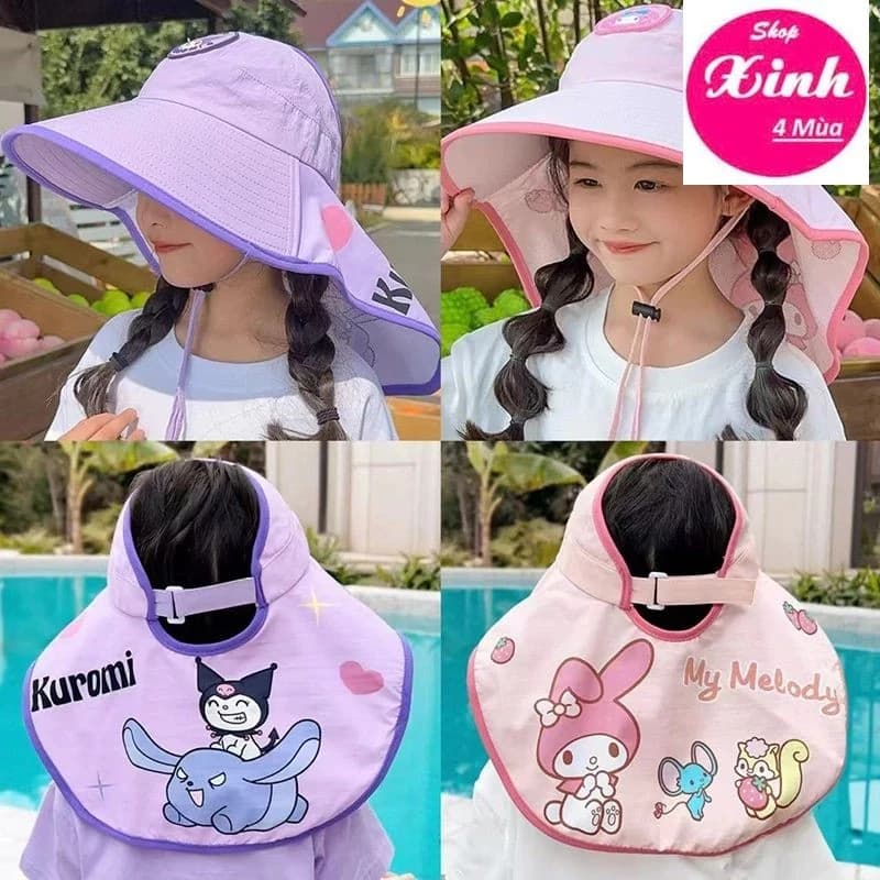 Mũ Chống Nắng Kuromi/Melody + Còi Cho Bé 3-8 tuổi, Nón Cotton Thoáng Khí (T036SX4M)