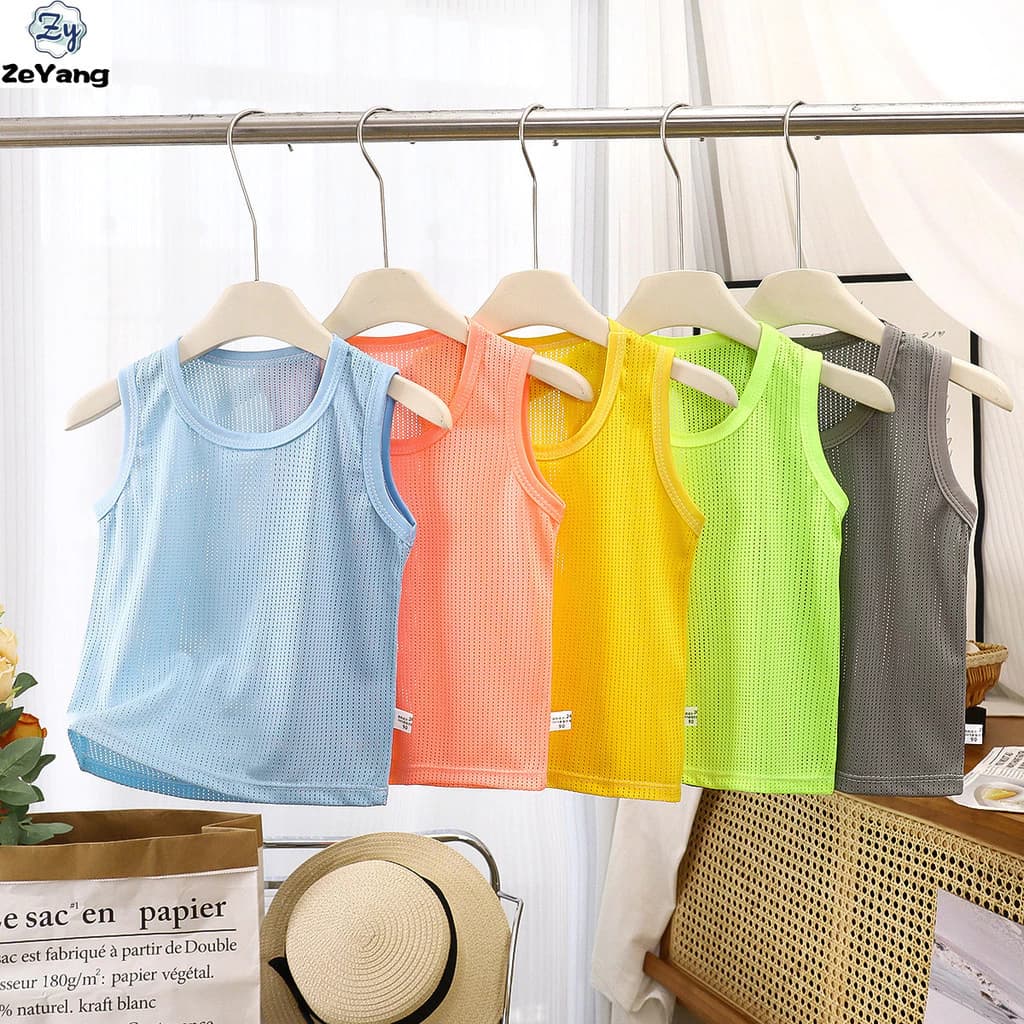[ZY] 60-130 Hàng có sẵn Áo Vest lưới thoáng khí cho trẻ em Màu trơn Quần áo khô nhanh Áo nỉ thông thường cho bé Áo sơ mi đáy hàng đầu phù hợp