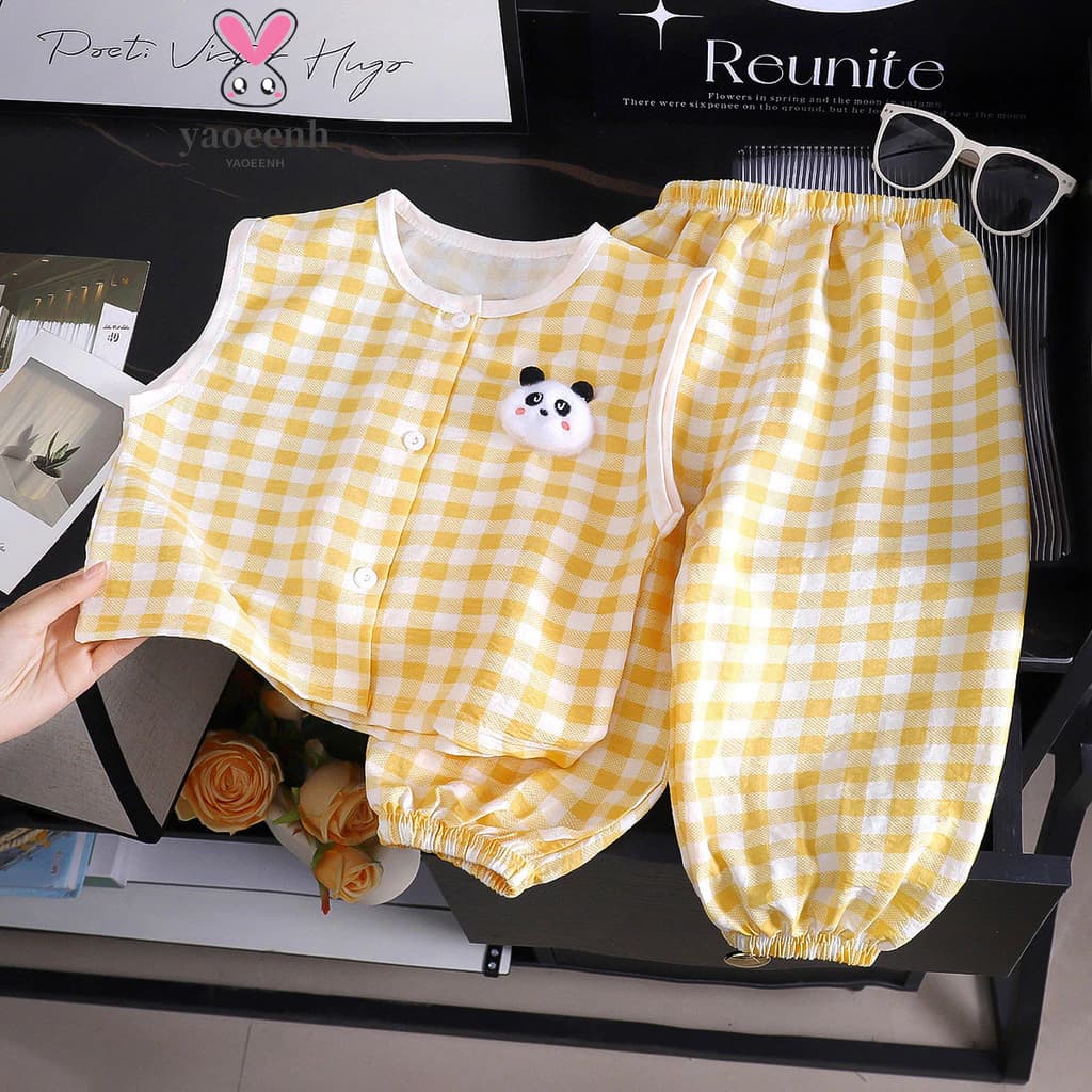 【YAOEENH】80-140cm Phong Cách Mùa Hè Bé Trai Bé Gái Cardigan Kiểm Tra Áo Vest Bộ Nhỏ Vừa Trẻ Em Thường Ngày Phong Cách Phương Tây Không Tay Bloomers Hàng Sẵn Có Vận Chuyển Nhanh