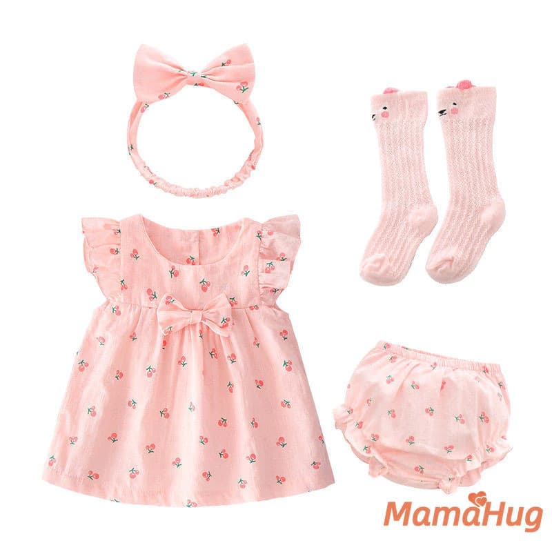 Bộ Váy Bé Gái Mùa Hè 2026 Phong Cách Hàn Quốc Thiết Kế Nơ Công Chúa Ba Mảnh Trang Phục Cotton Vải Thoáng Khí Sơ Sinh Mặc Hàng Ngày Tiệc Sinh Nhật Quần Áo Trẻ Sơ Sinh Mỏng