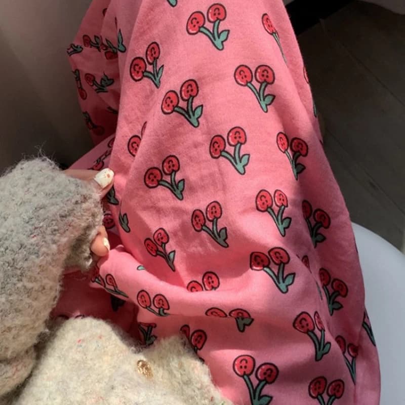 Quần pijama cotton hai lớp, rộng rãi, dễ thương, họa tiết hoạt hình, quần ở nhà bằng vải cotton