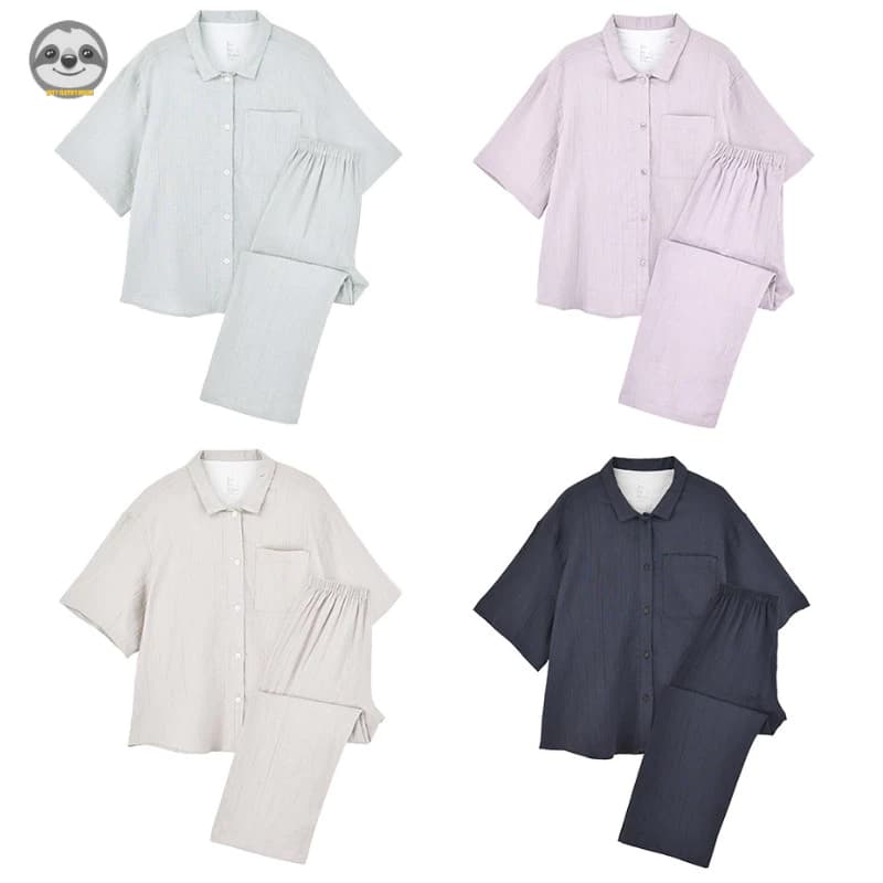 Phong cách Nhật Bản Muji Style / Bộ đồ ngủ nữ nửa tay dệt sợi Yangliu / Bộ đồ mặc nhà liền mạch