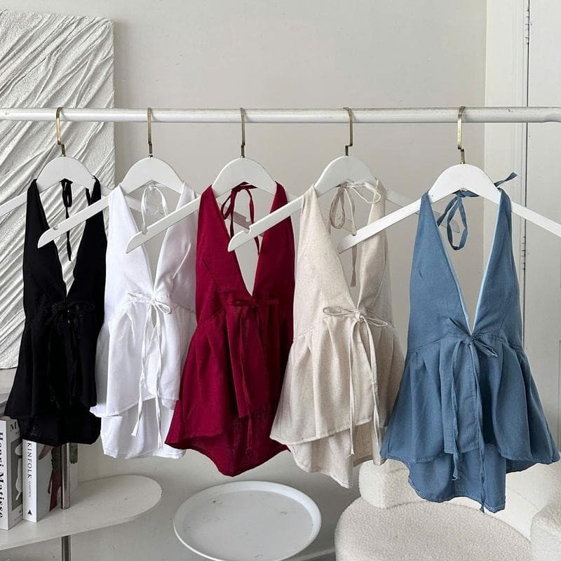 (DEAL MỞ BÁN) Áo Yếm Nữ Hở Lưng Cột Dây Có Sẵn Đệm Mút Chất Linen