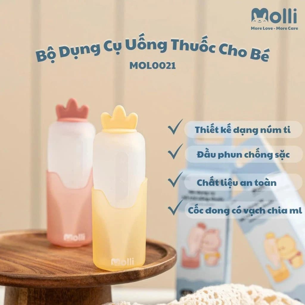 Bộ Dụng Cụ Uống Thuốc Molli Cho Bé Chất Liệu Silicon An Toàn Cho Bé Có Chia Vạch 30ml