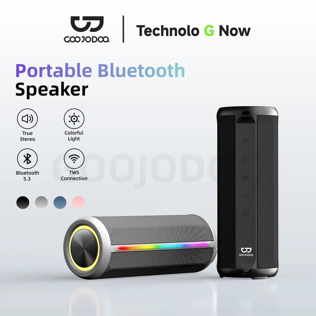 Loa Bluetooth 5.3 GOOJODOQ, pin 1800mAh, đèn LED RGB, kết nối TWS, thiết kế nhỏ gọn và bền bỉ