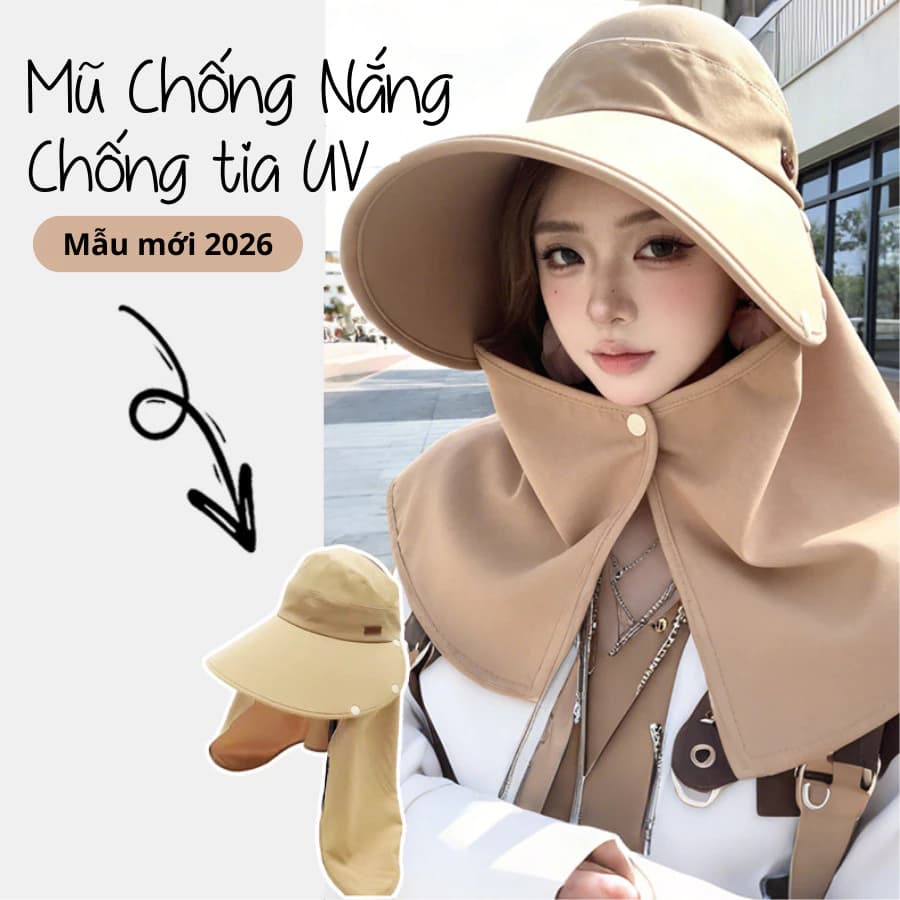 Mũ Chống Nắng Chống Tia UV 2 Lớp TORO Nón Rộng Vành Kèm Khẩu Trang Che Cổ, Chống Nắng Toàn Diện, Thoáng Khí