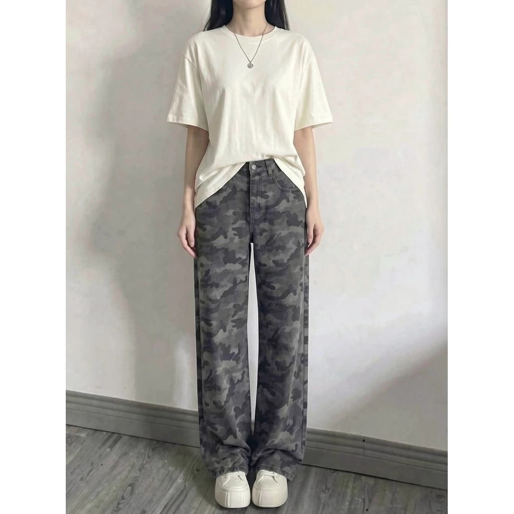 DaDuHey New American Ins High Street Retro Jeans Niche High Waist Loose Wide Leg Pants Large Size Trousers